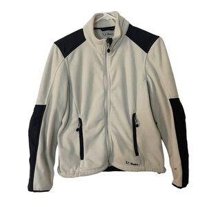 LL Bean Polartec Fleece Zip Front Sweater Cream Grey XS